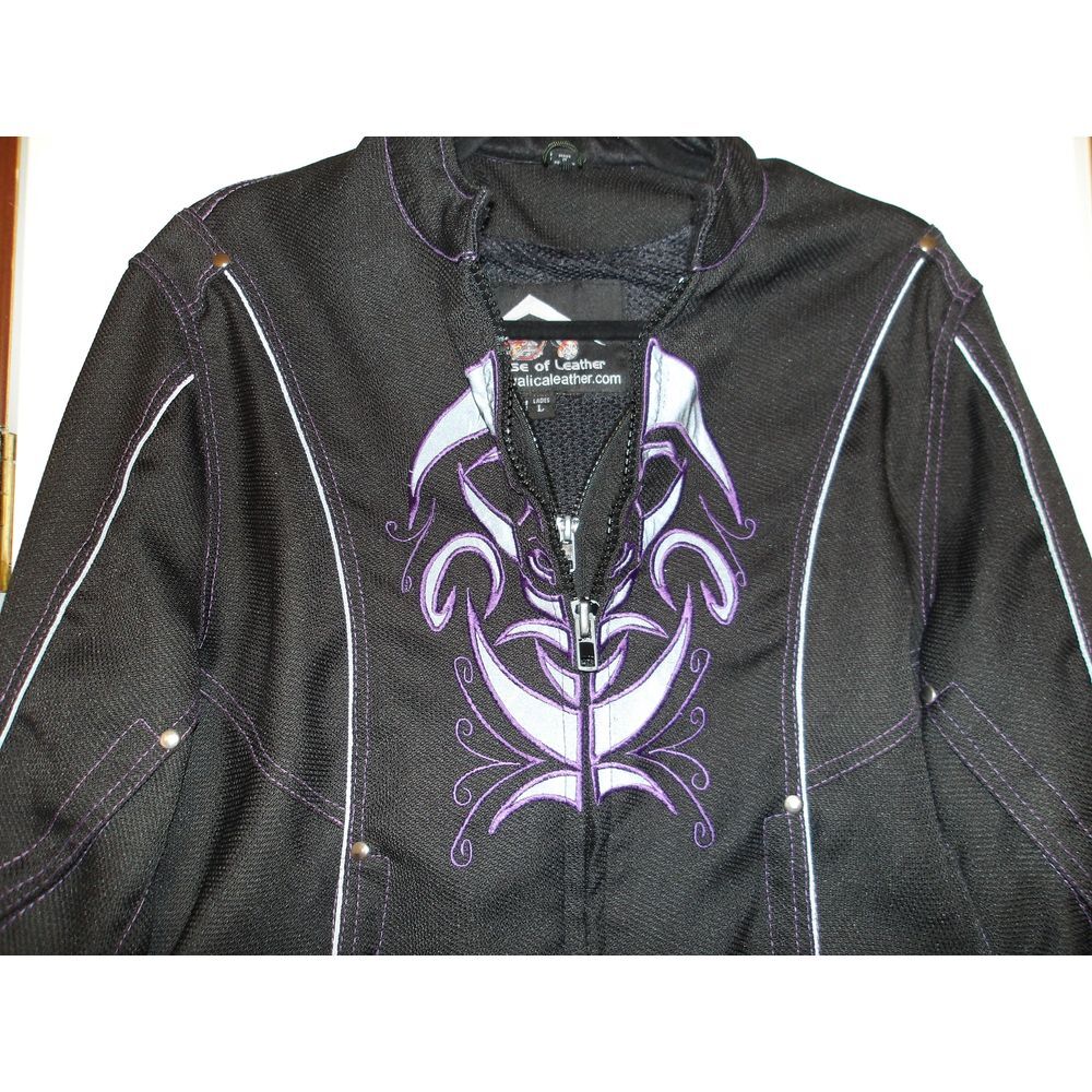 House of Leather Motorcycle Jacket Black Purple‎ Tribal Design